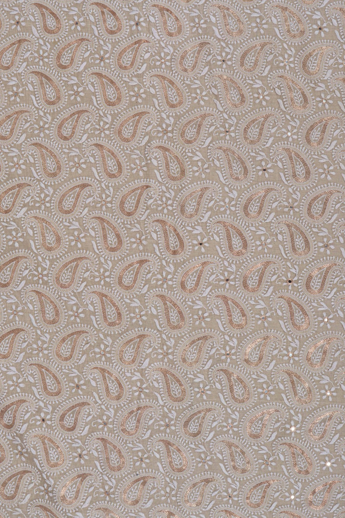 Ada Hand Embroidered Natural Fawn Tissue Lucknowi Chikankari Unstitched Kurta Piece With Zari Work 01A216075