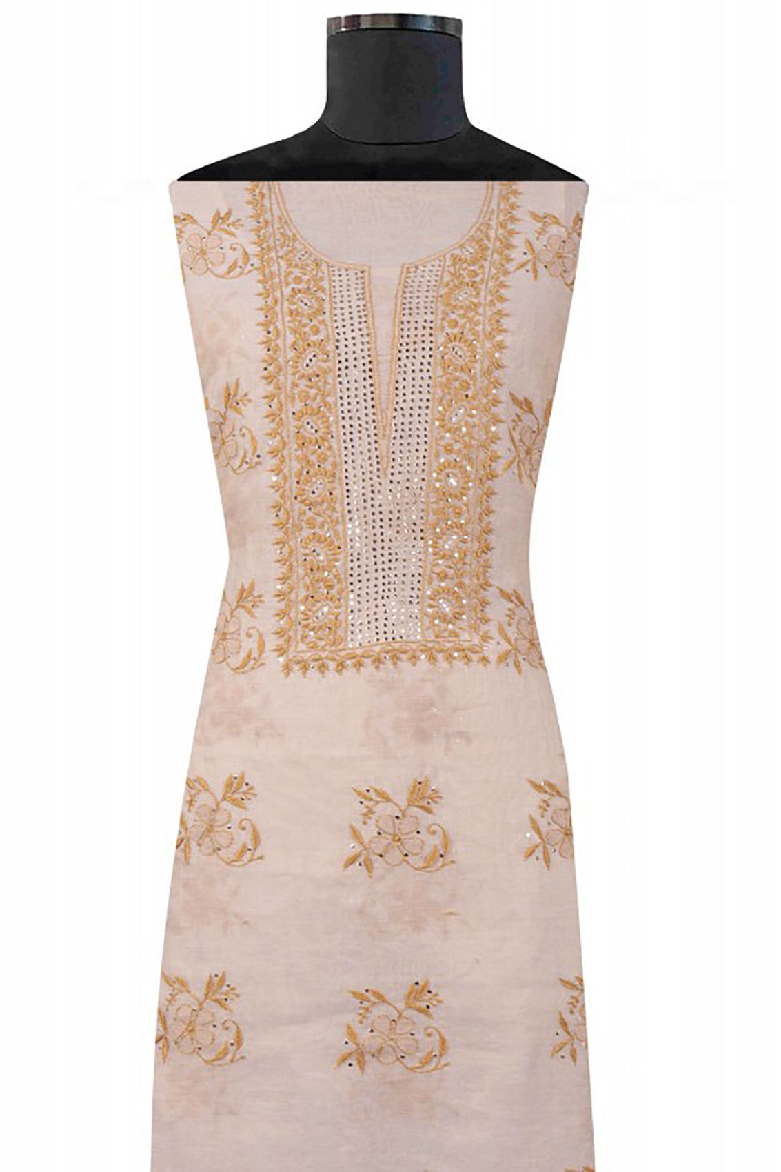 Ada Hand Embroidered Natural Fawn Tissue Lucknowi Chikankari Unstitched Suit Piece With Muqaish Work 01A27069