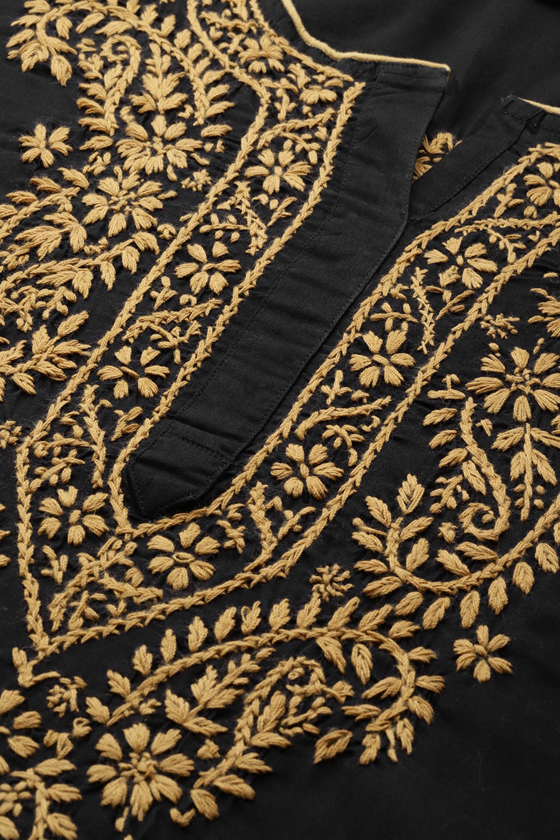 Ada Hand Embroidered Black Cotton Lucknowi Chikankari Straight Kurti A250295
