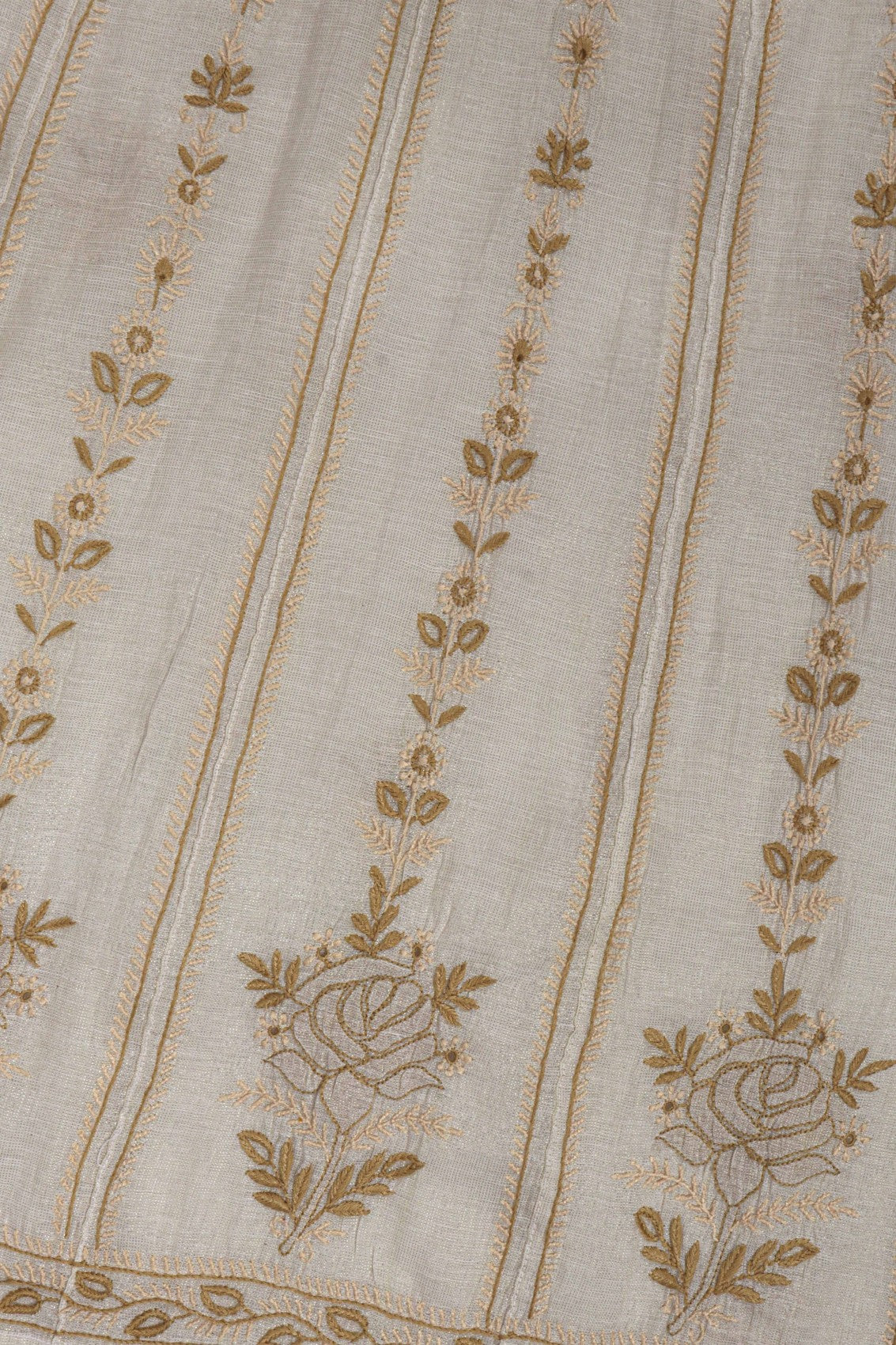 Ada Hand Embroidered Cream Tissue Lucknowi Chikankari Semi-Stitched Anarkali Kurta Dupatta Set 01A146179