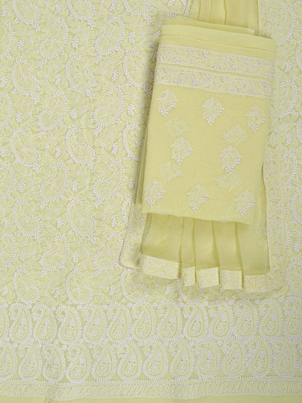 Ada Hand Embroidered Lemon Cotton Lucknowi Chikankari Unstitched Suit Piece 01A197630