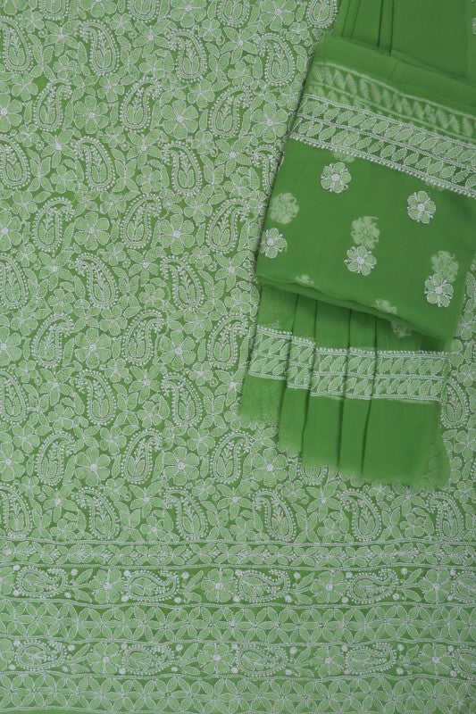 Ada Hand Embroidered Green Georgette Lucknowi Chikan Unstitched Suit Piece A616879