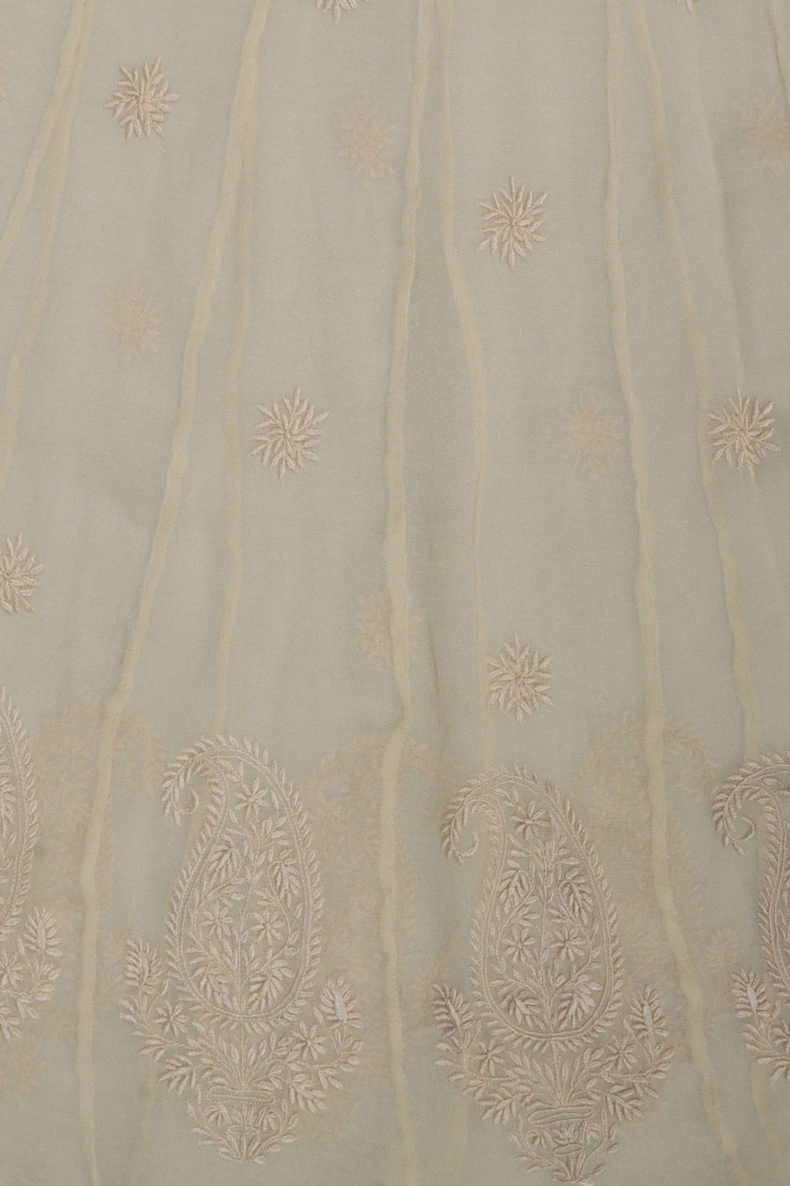 Ada Hand Embroidered ivory white Net Lucknowi Chikakari Semi-Stitched Anarkali Kurta A623179