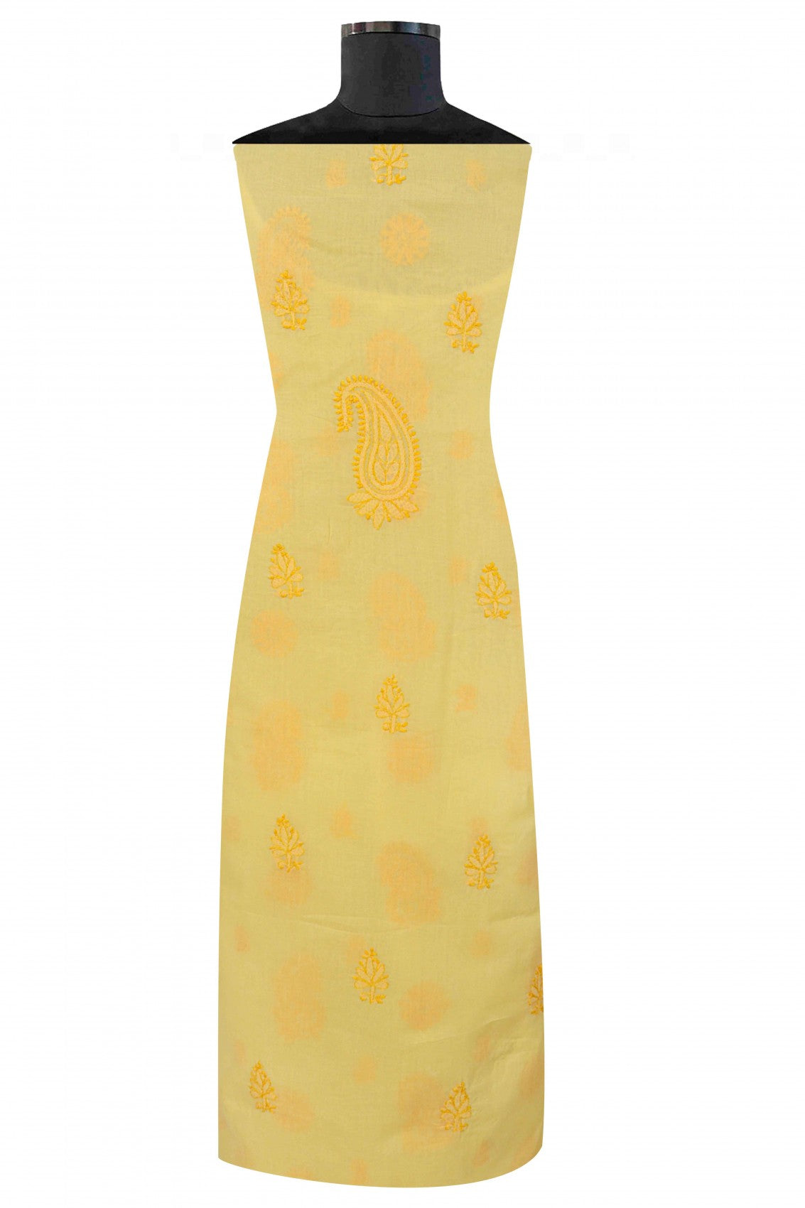 Ada Hand Embroidered Yellow Cotton Lucknowi Chikankari Unstitched Suit Piece 01A179333