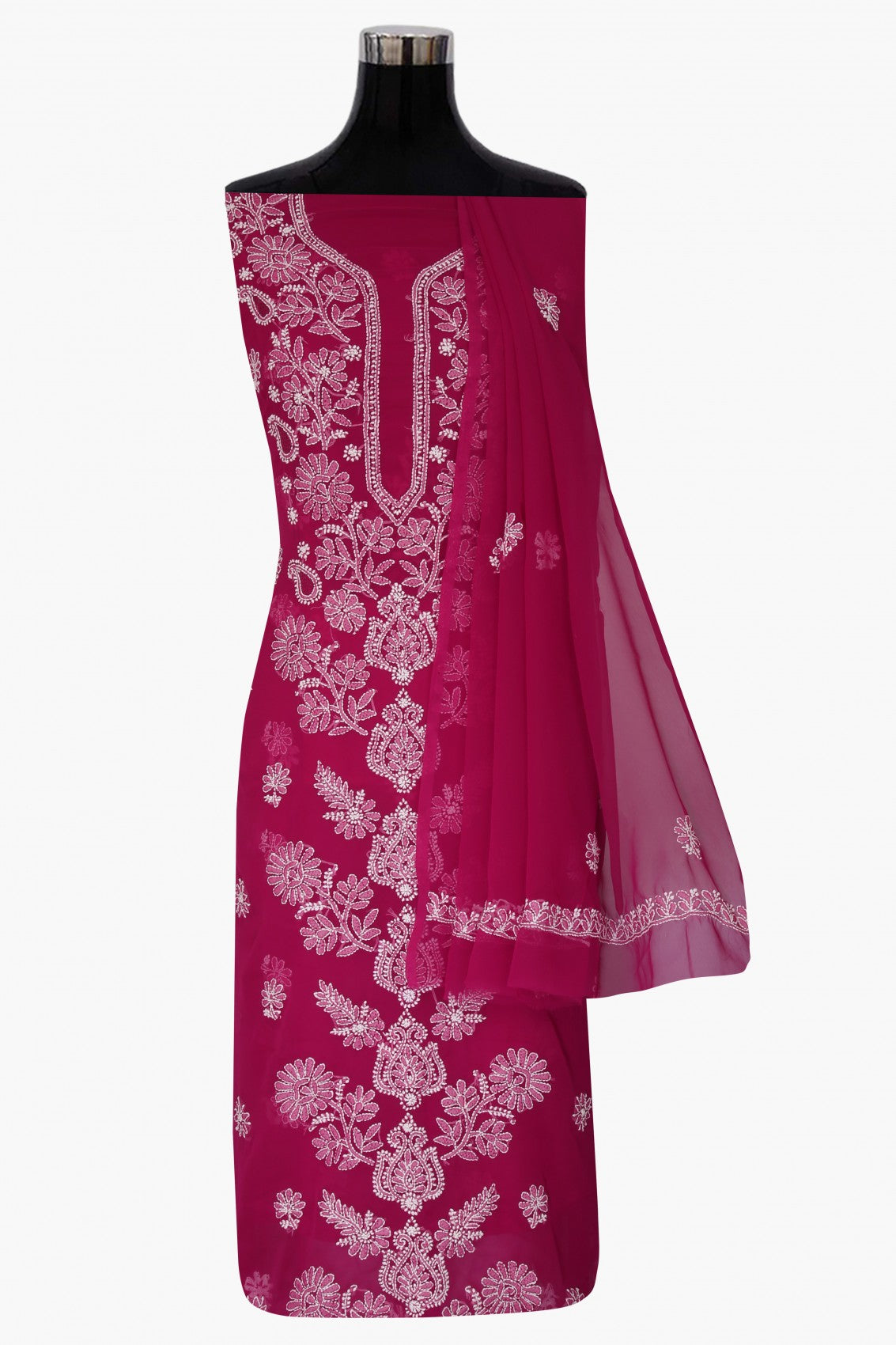 Ada Hand Embroidered Magenta Georgette Lucknowi Chikankari Unstitched Suit Piece A211245