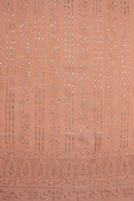 Ada Hand Embroidered Peach Georgette Lucknowi Chikan Unstitched Kurta Piece With Gota Patti Work A541972