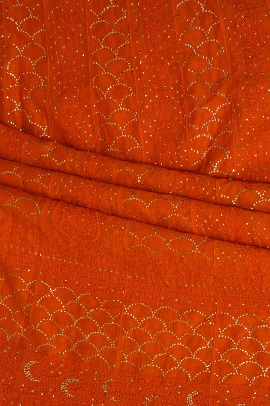 Ada Hand Embroidered Orange Chanderi Chikan Semi-stitched Anarkali Kurta Dupatta With Muqaish Work-A623106