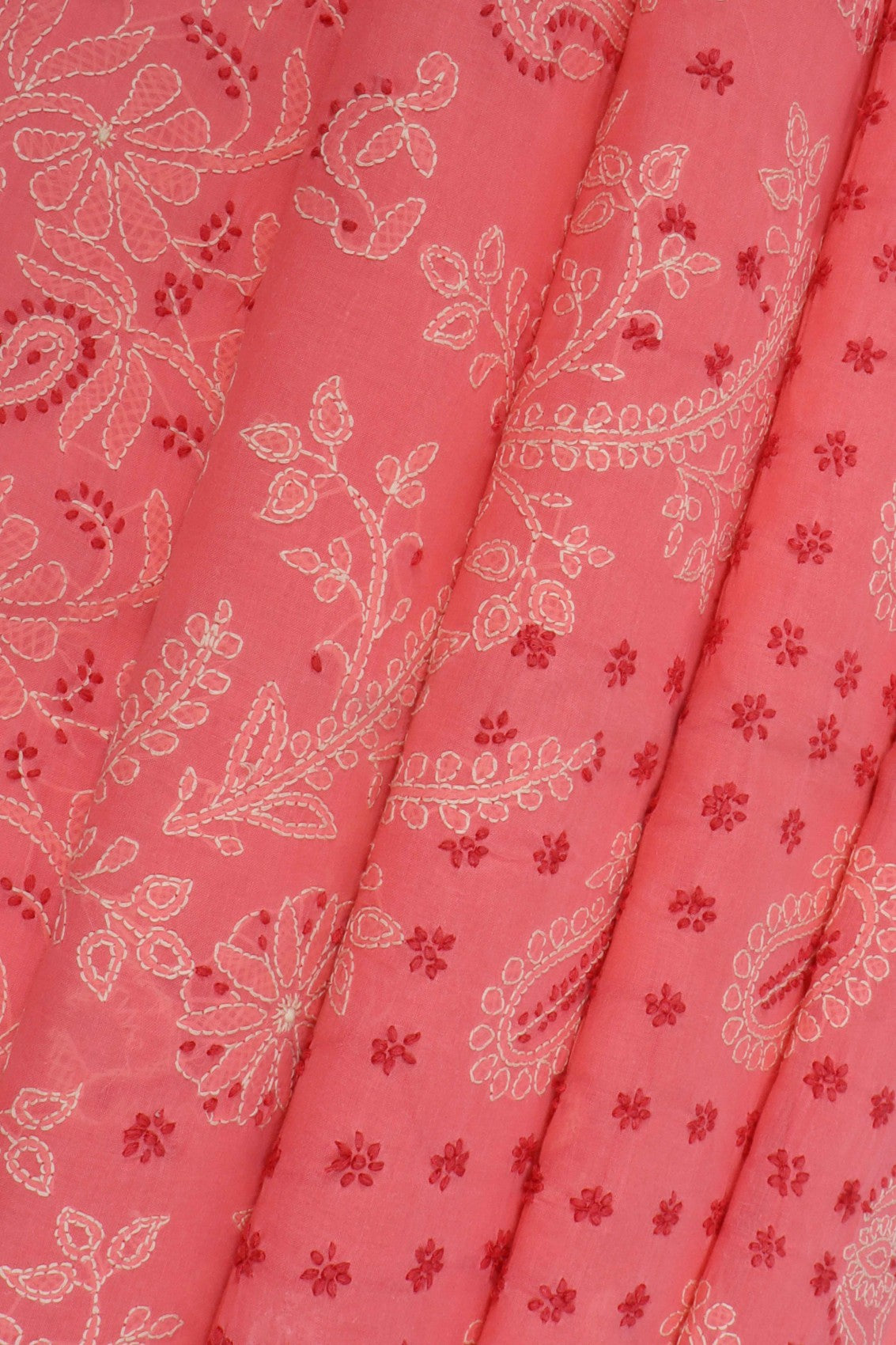 Ada Hand Embroidered Carrot Pink Cotton Lucknowi Chikankari Saree With Blouse A578170