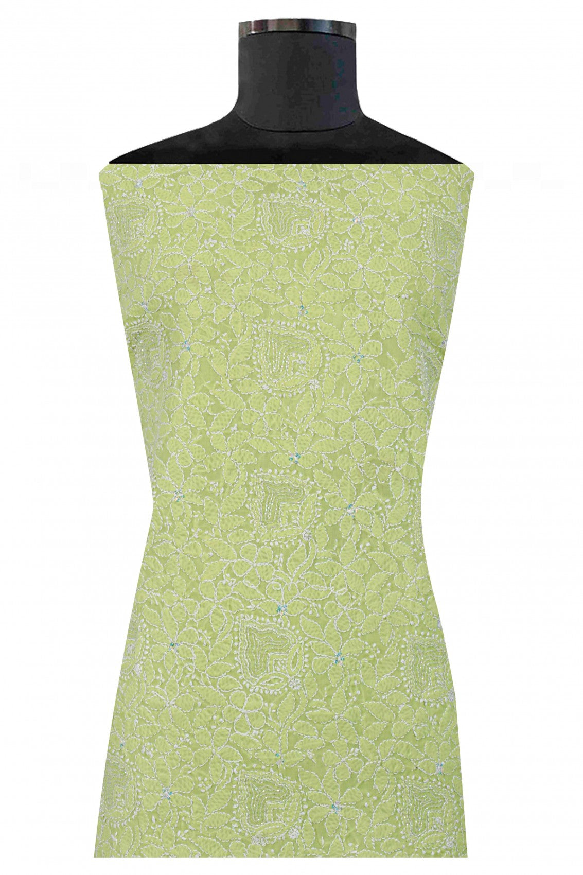 Ada Hand Embroidered Sheen Green Cotton Lucknowi Chikankari Unstitched Suit Piece With Cutdana 01A231891