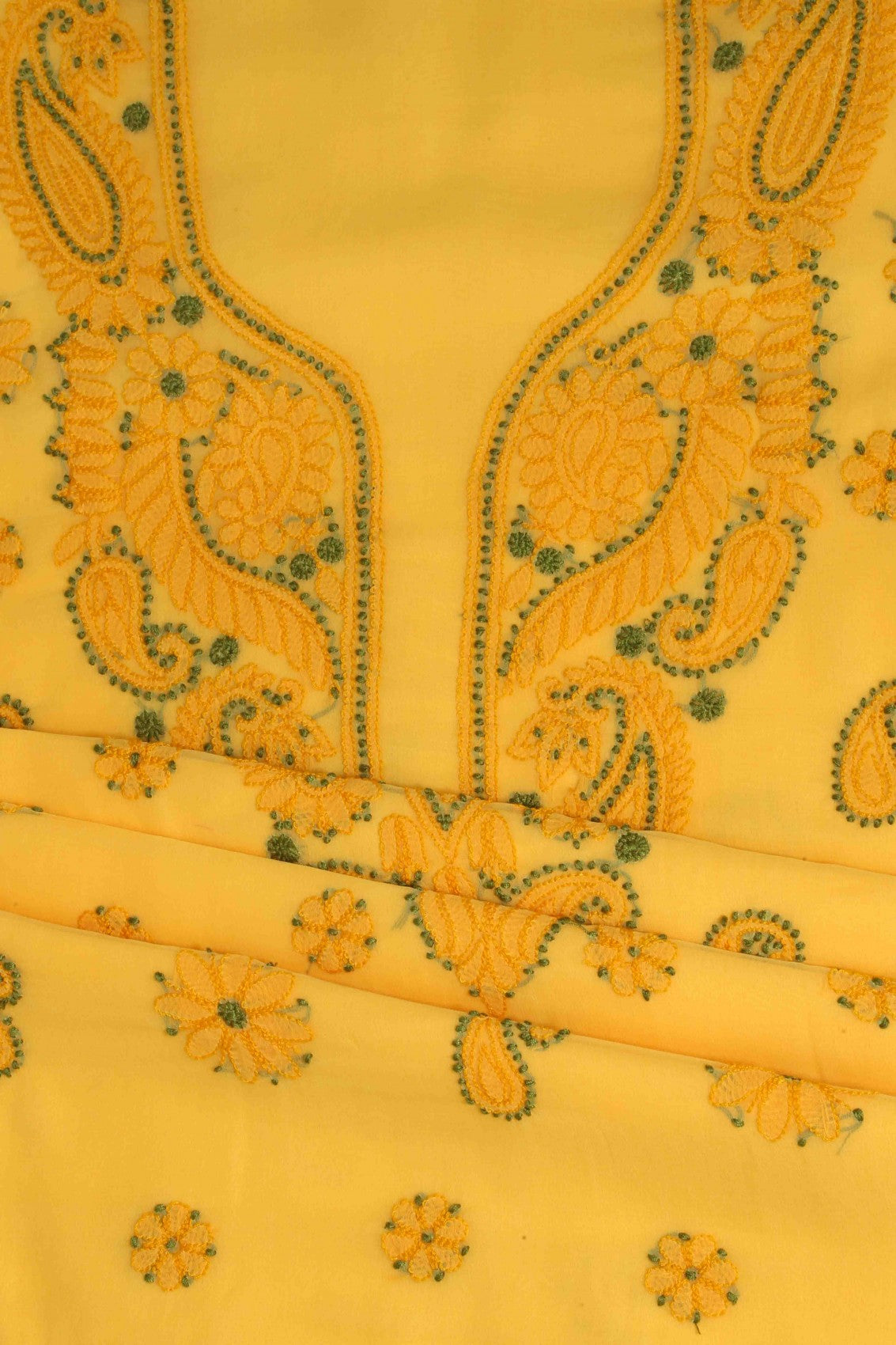 Ada Hand Embroidered Yellow Georgette Lucknowi Chikankari Unstitched Suit Piece A211189