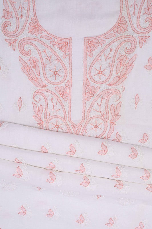 Ada Hand Embroidered White Cotton Lucknowi Chikan Unstitched Suit Piece A607693