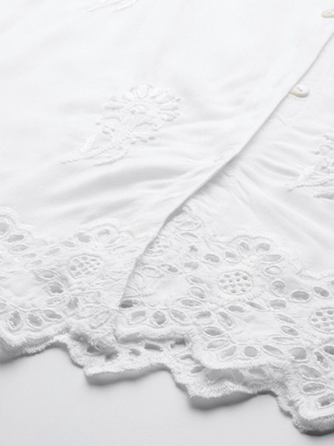 Ada Hand Embroidered White Cotton Lucknowi Chikankari Shirt A911119