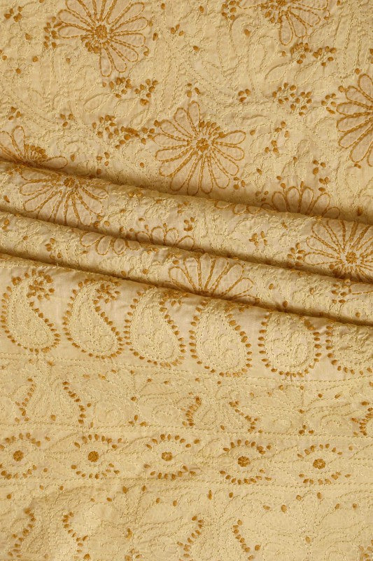 Ada Hand Embroidered Fawn Cotton Lucknowi Chikan Unstitched Suit Piece-A100307