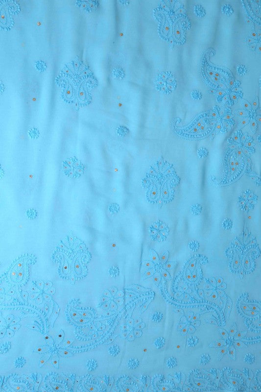 Ada Hand Embroidered Blue Georgette Lucknowi Chikankari Saree/Blouse With Muqaish Work A619744
