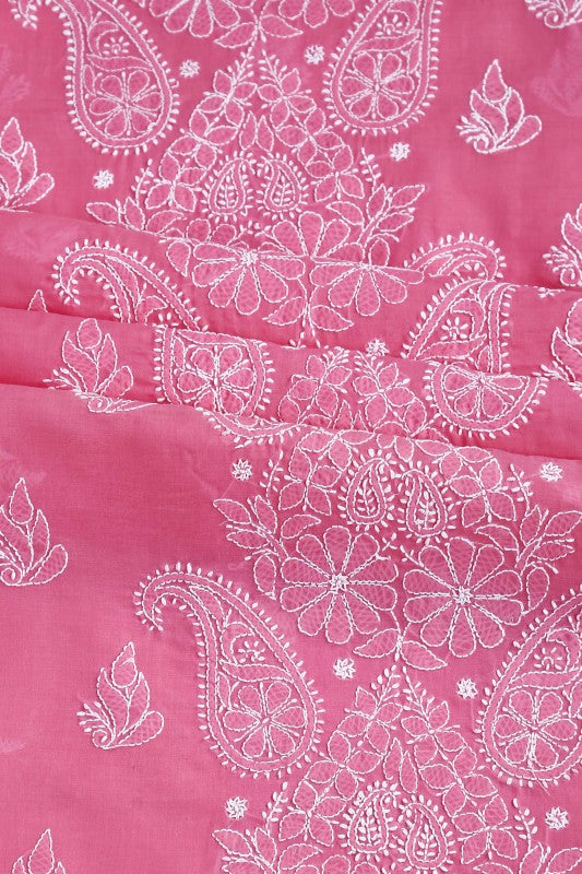 Ada Hand Embroidered Pink Cotton Lucknowi Chikan Unstitched Suit Piece A472826