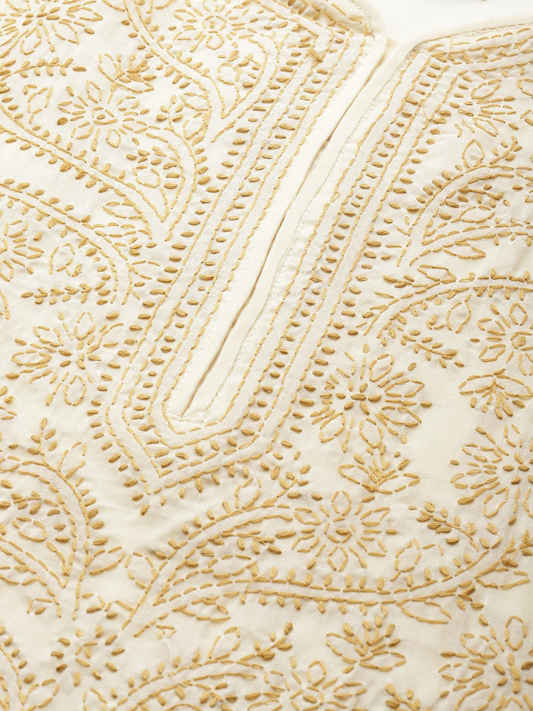 Ada Hand Embroidered Beige Cotton Lucknowi Chikankari Straight Kurta A227642