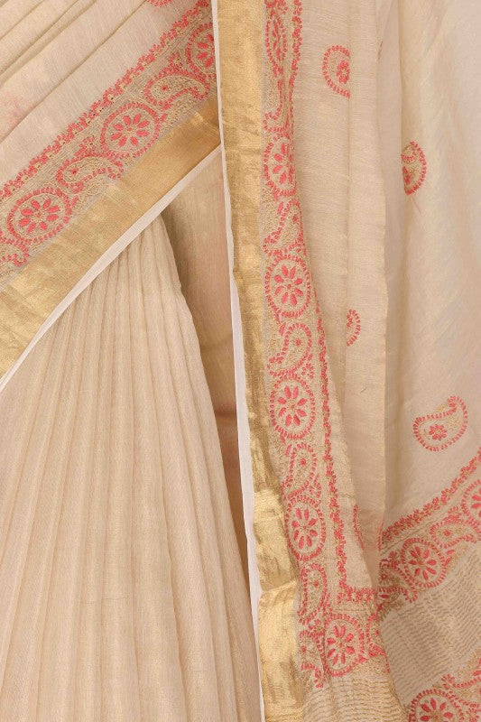 Ada Hand Embroidered Natural Fawn Tissue Lucknowi Chikankari Saree Blouse A615146