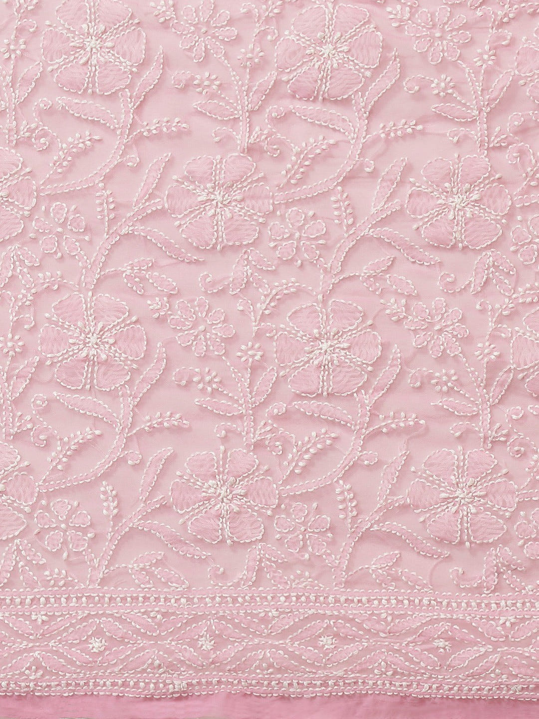Ada Hand Embroidered Pink Georgette Lucknow Chikan Saree With Blouse A311327