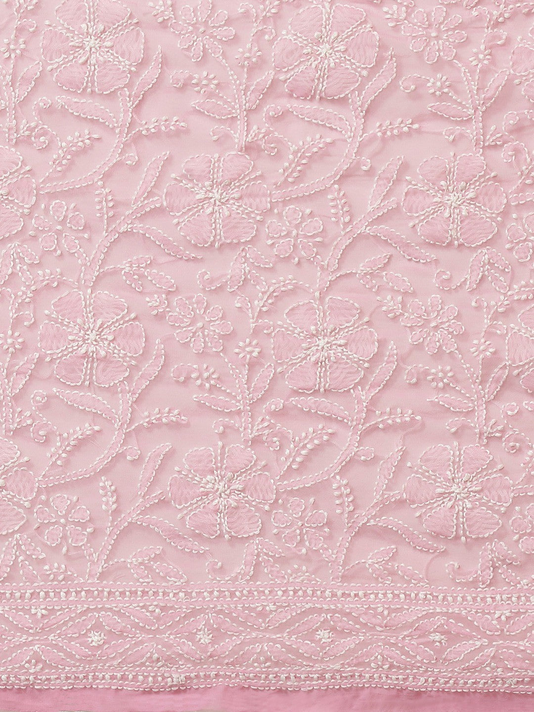 Ada Hand Embroidered Pink Georgette Lucknow Chikan Saree With Blouse A311327