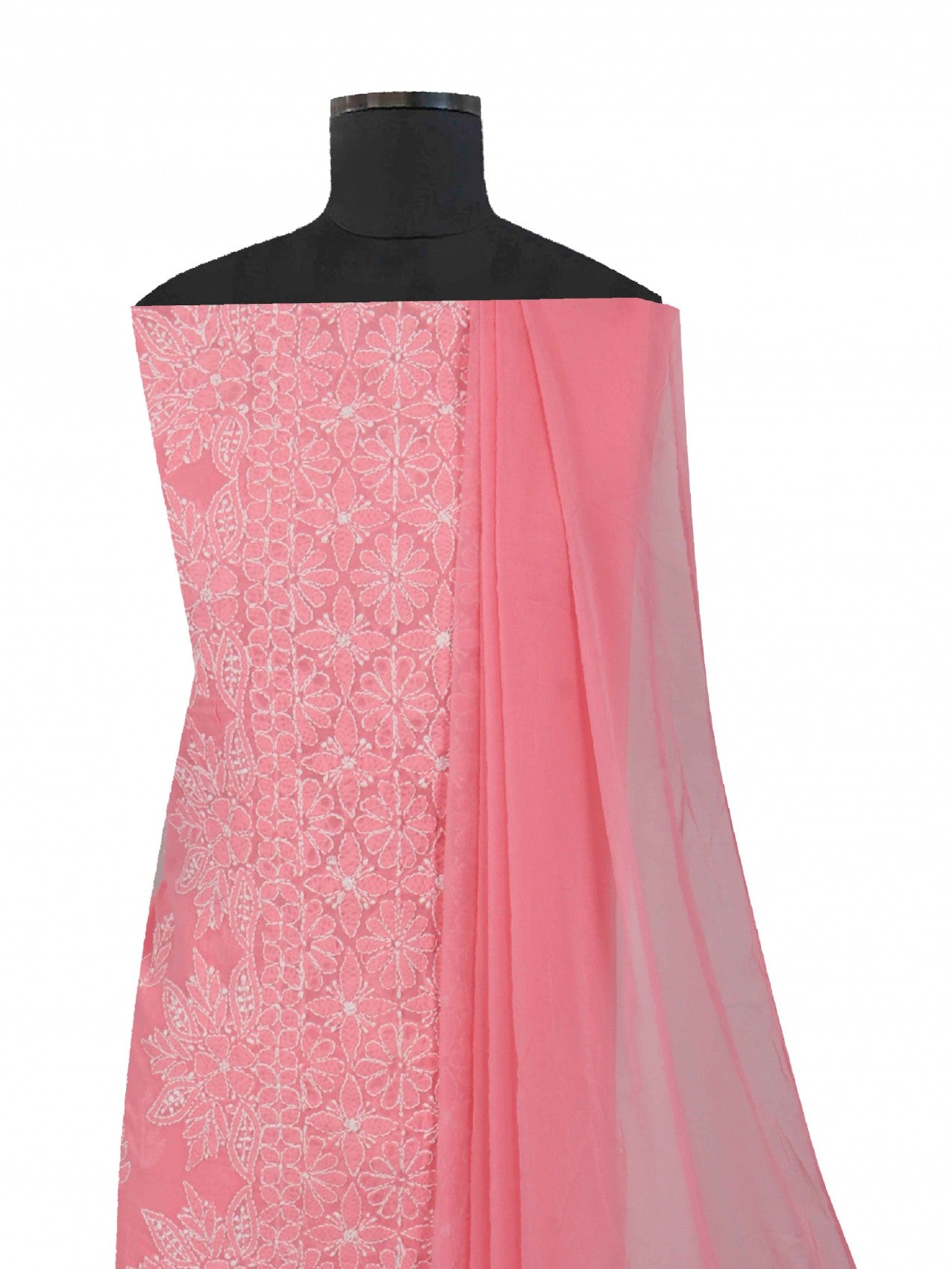 Ada Hand Embroidered Carrot Pink Cotton Lucknowi Chikankari Unstitched Suit Piece 01A204086