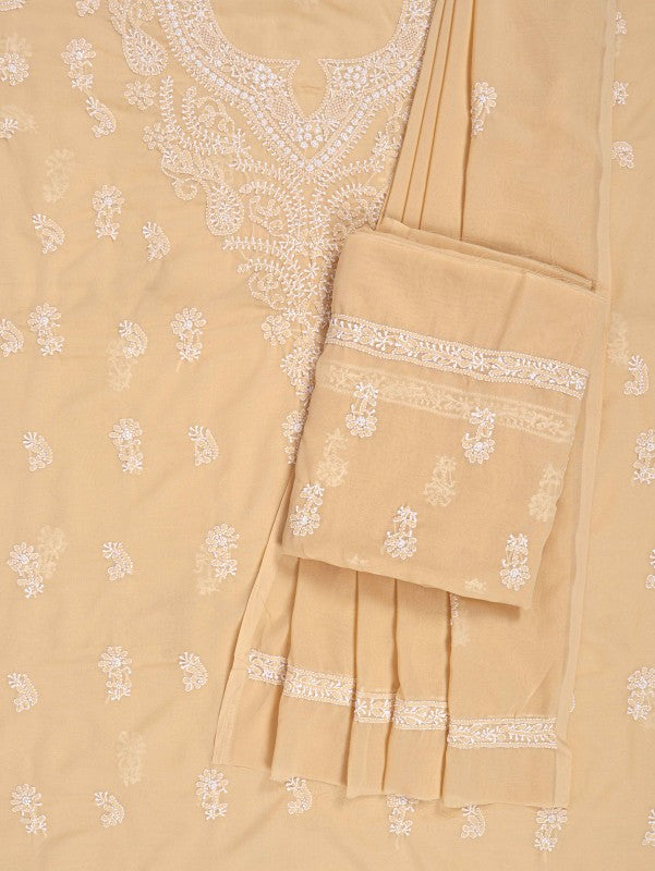 Ada Hand Embroidered Fawn Georgette Lucknowi Chikan Unstitched Suit Piece A615225