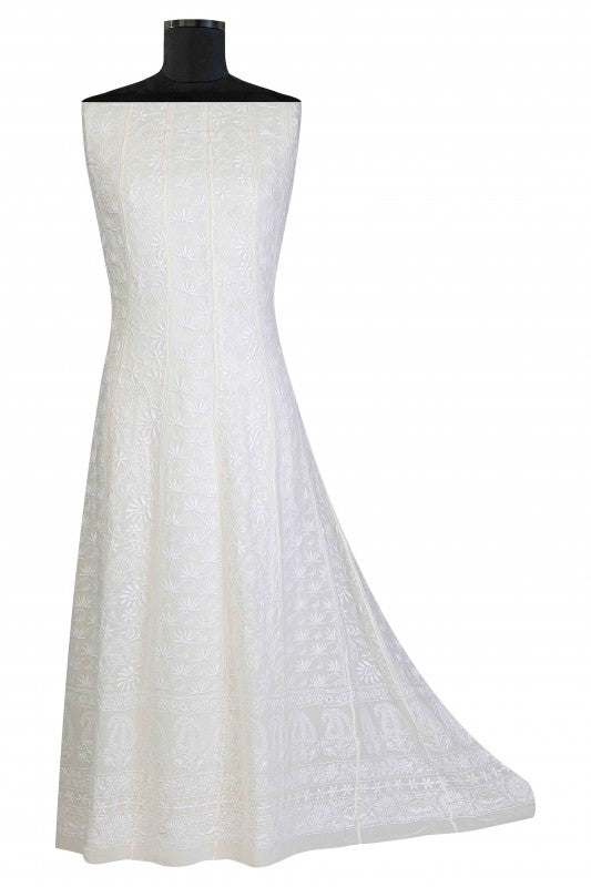 Ada Hand Embroidered White Pure Georgette Semi-stitched Anarkali Kurta Dupatta- A597770