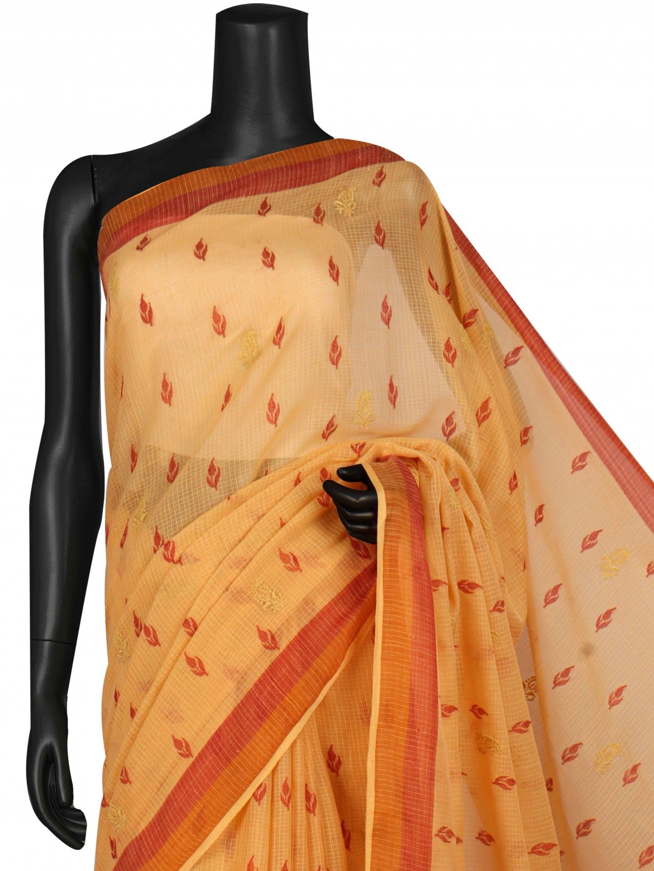 Ada Hand Embroidered Sandstone Orange Kota Lucknowi Chikankari Saree with Blouse A555452