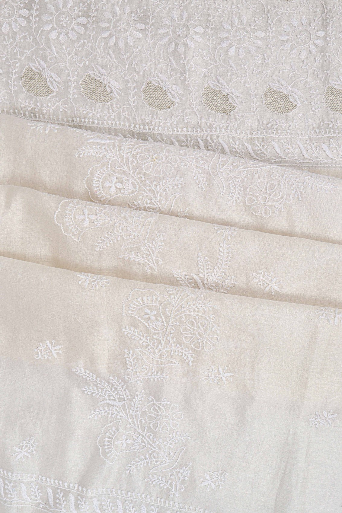 Ada Hand Embroidered Off White Chanderi Lucknowi Chikankari Semi-stitched Kurta Dupatta Set With Zari Work 01A124160