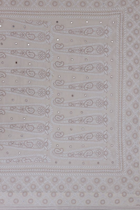 Ada Hand Embroidered White Pure Georgette Lucknowi Chikankari Saree/Blouse with Pearl work- A360411