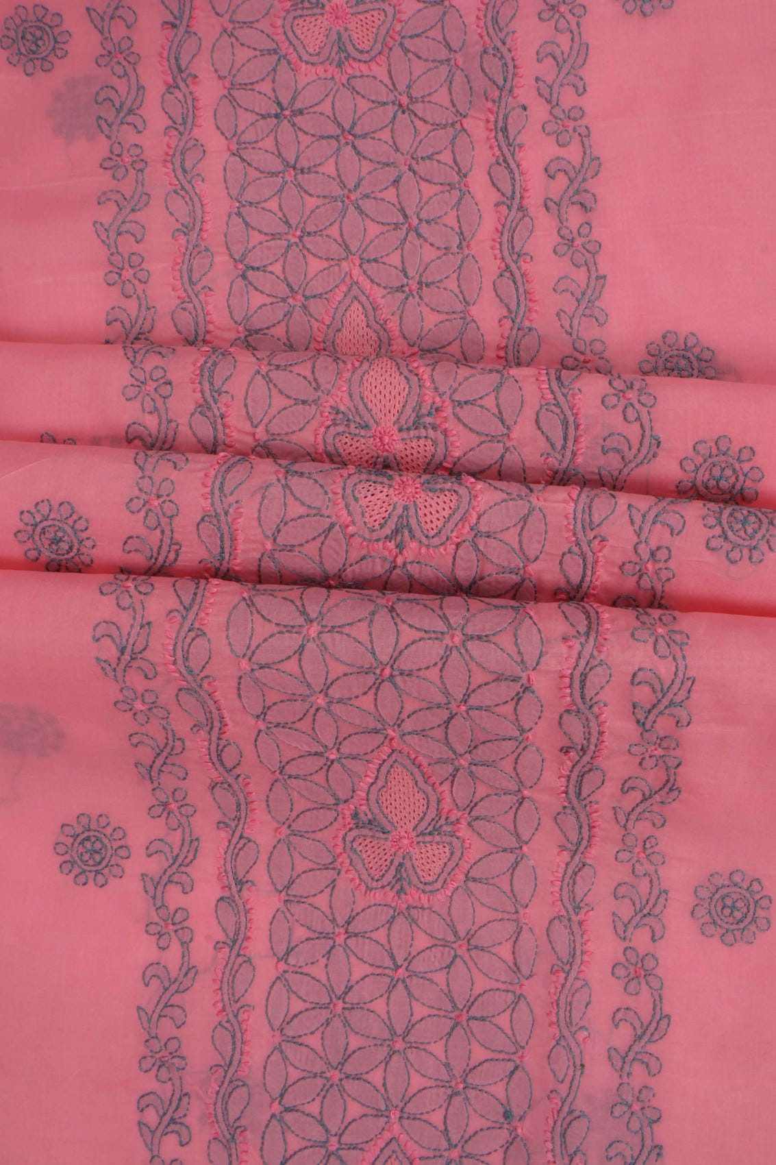 Ada Hand Embroidered Peach Cotton Lucknowi Chikankari Unstitched Suit Piece 01A275159
