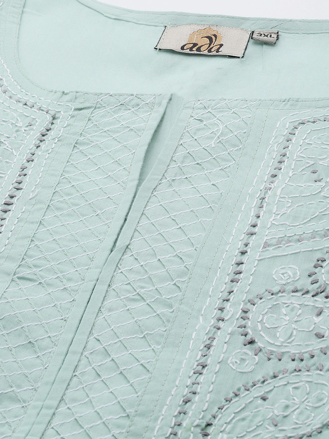 Ada Hand Embroidered Grey Cotton Lucknowi Chikankari Straight Kurta A230001