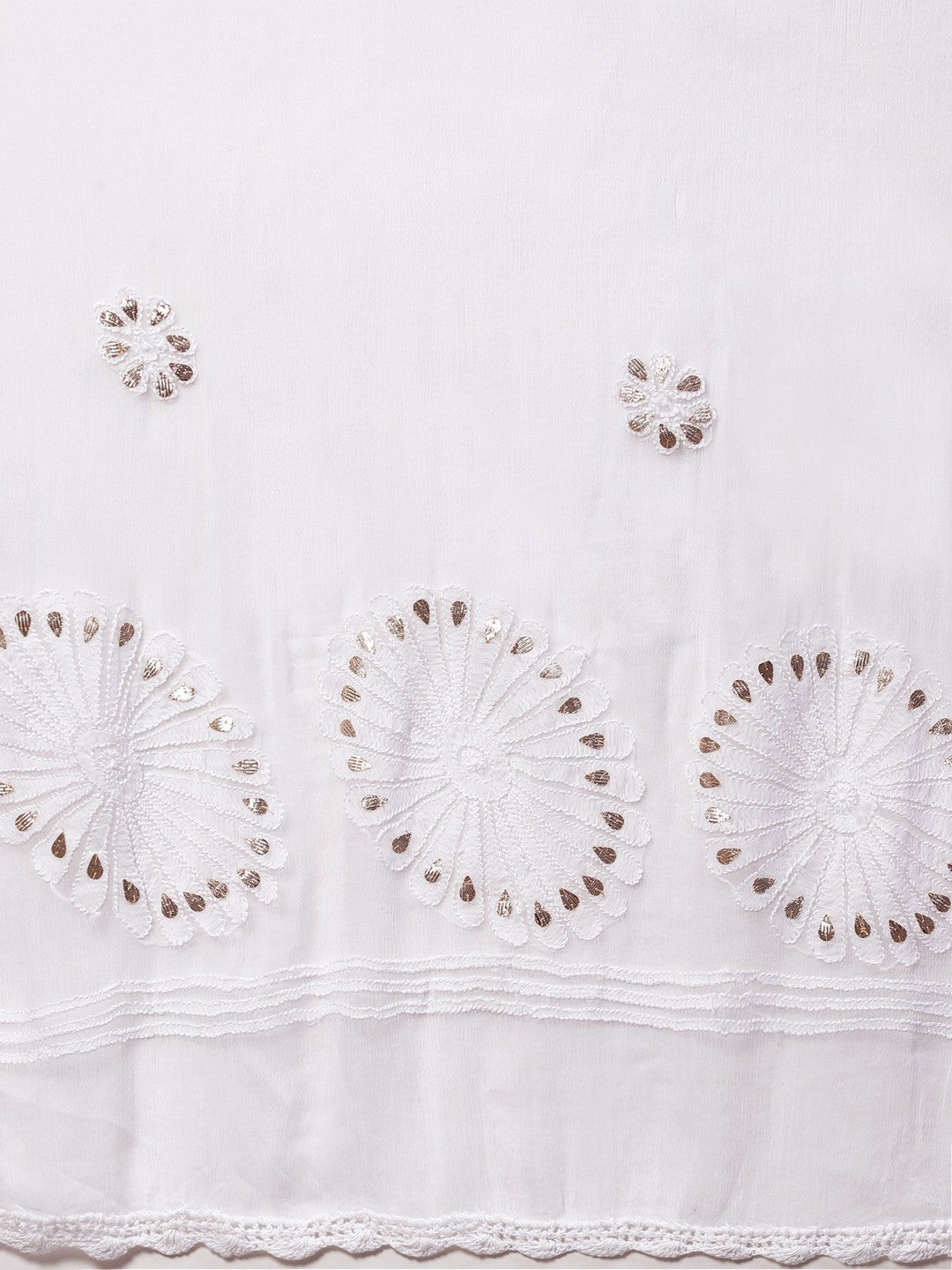 Ada Hand Embroidered White Chiffon Lucknowi Chikankari Dupatta With Gota Patti Work – A100575
