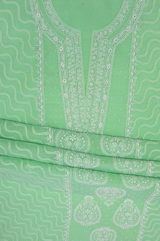 Ada Hand Embroidered Green Chanderi Lucknowi Chikan Unstitched Suit Piece A594933
