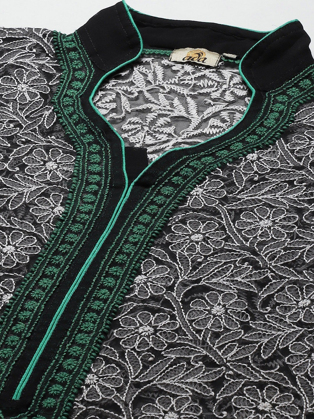 Ada Hand Embroidered Black Georgette Lucknow Chikan Kurta A411270