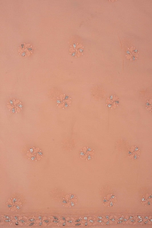 Ada Hand Embroidered Peach Georgette Lucknowi Chikan Unstitched Kurta Piece With Gota Patti Work A541972