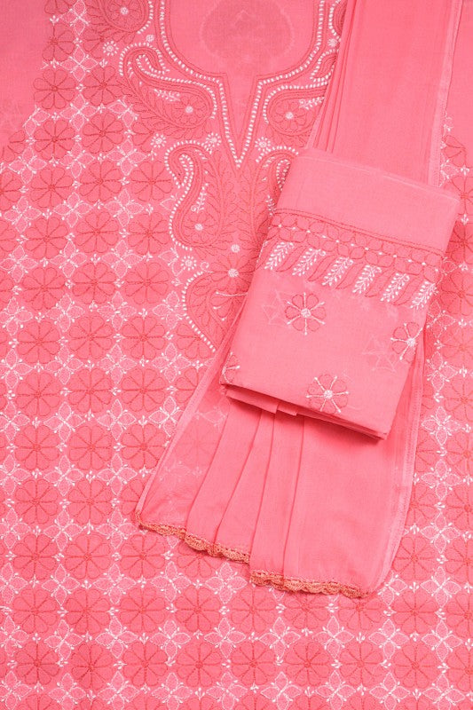 Ada Hand Embroidered Pink Cotton Lucknowi Chikankari Unstitched Suit Piece 01A1943