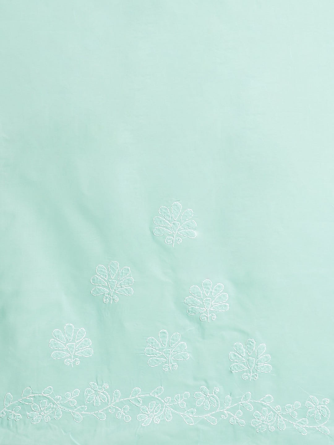 Ada Hand Embroidered Sea Green Cotton Lucknow Chikan Saree With Blouse- A159243