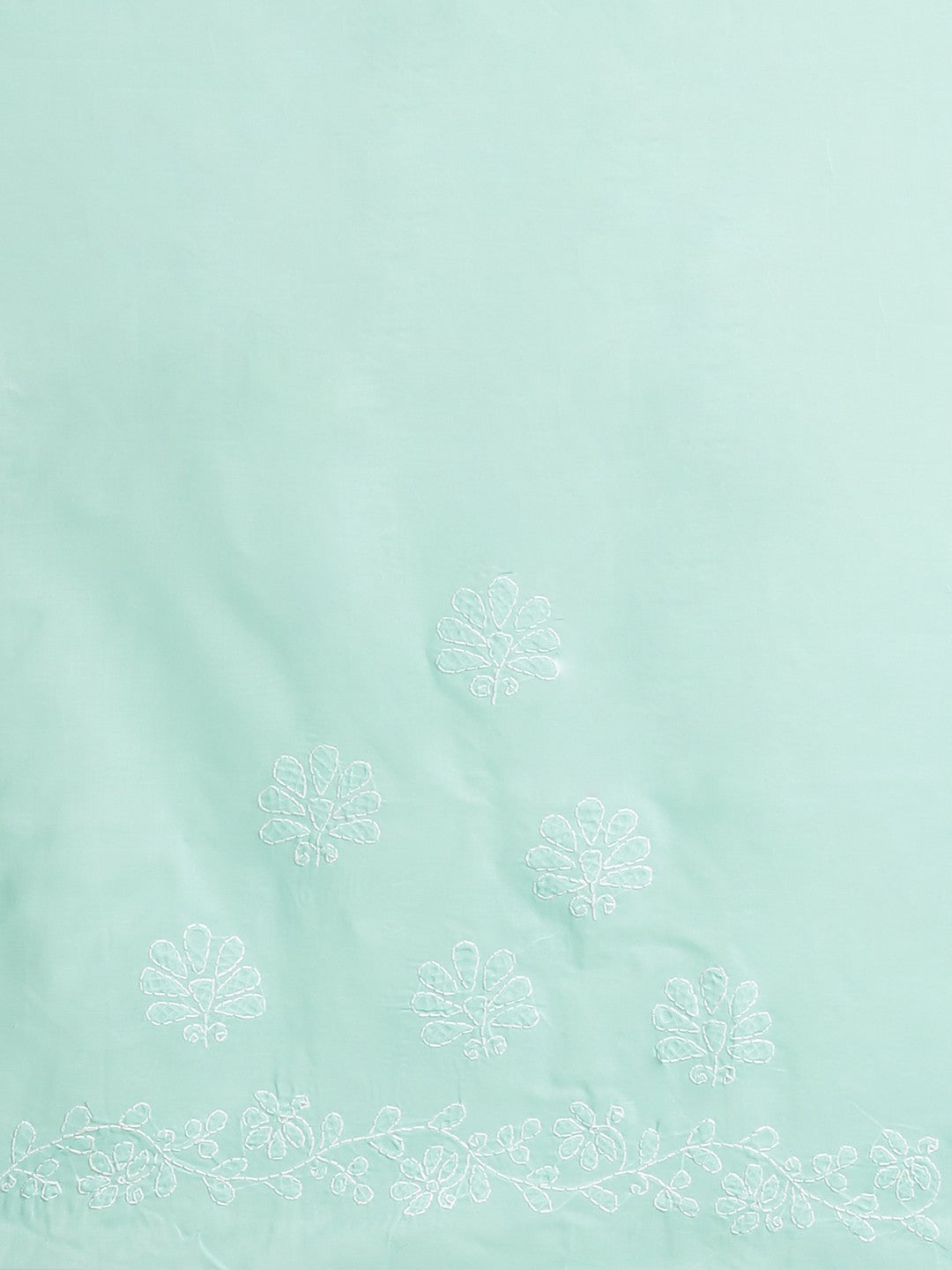 Ada Hand Embroidered Sea Green Cotton Lucknow Chikan Saree With Blouse- A159243
