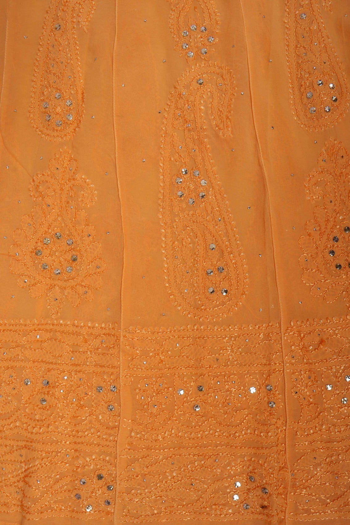 Ada Hand Embroidered Orange Georgette Lucknowi Chikankari Semi-Stitched Anarkali Kurta Dupatta Set With Muqaish Work 01A248219