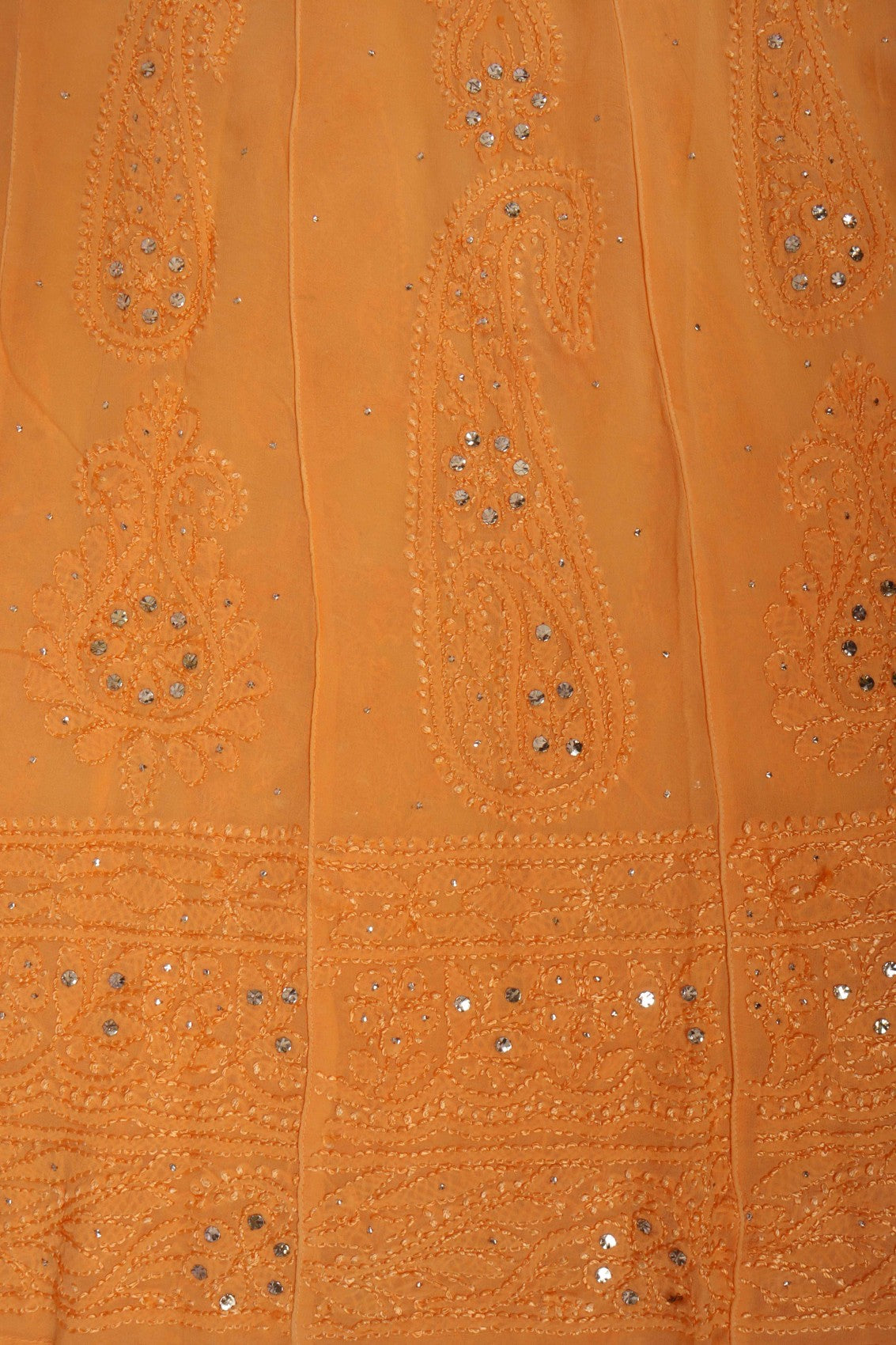 Ada Hand Embroidered Orange Georgette Lucknowi Chikankari Semi-Stitched Anarkali Kurta Dupatta Set With Muqaish Work 01A248219
