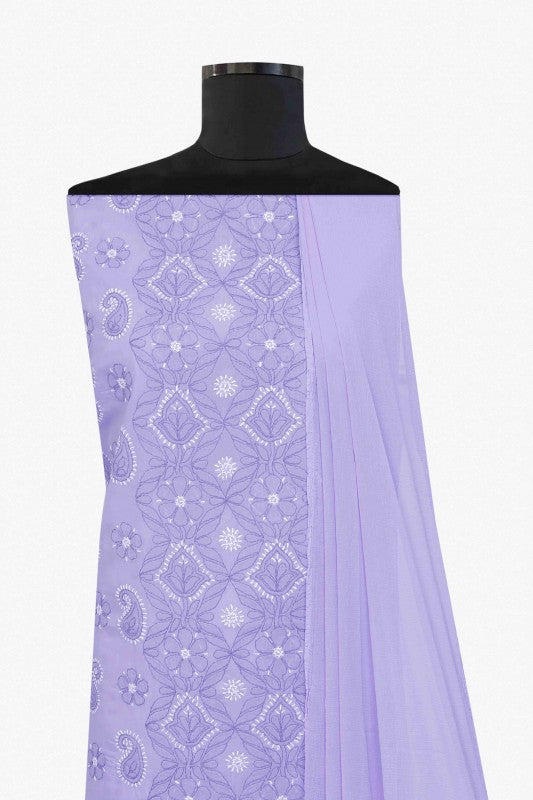 Ada Hand Embroidered Mauve Cotton Lucknowi Chikan Unstitched Suit Piece–A100169