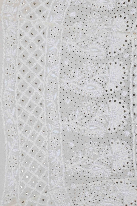 Ada Hand Embroidered Off White Pure Georgette Lucknowi Chikankari Lehenga Set With Muqaish Work– A578277