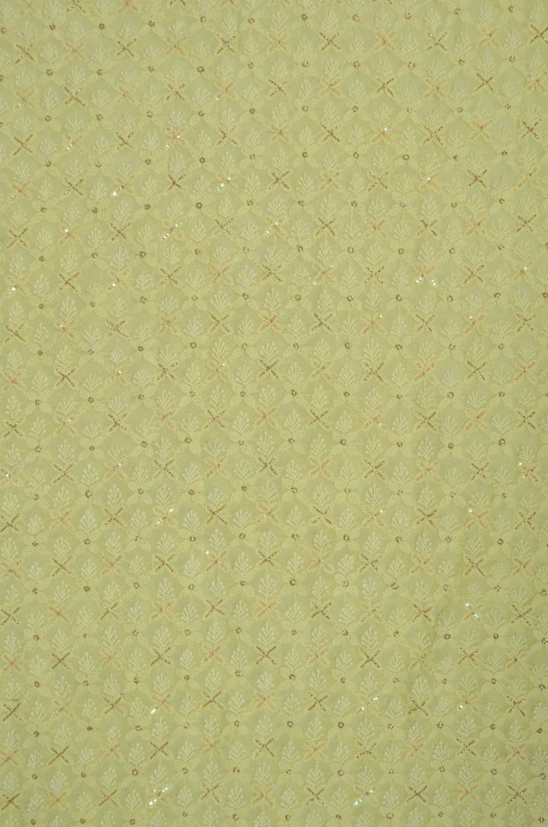 Ada Hand Embroidered Lemon Georgette Lucknowi Chikankari Unstitched Men's Kurta Piece With Cutdana Work 01A231986