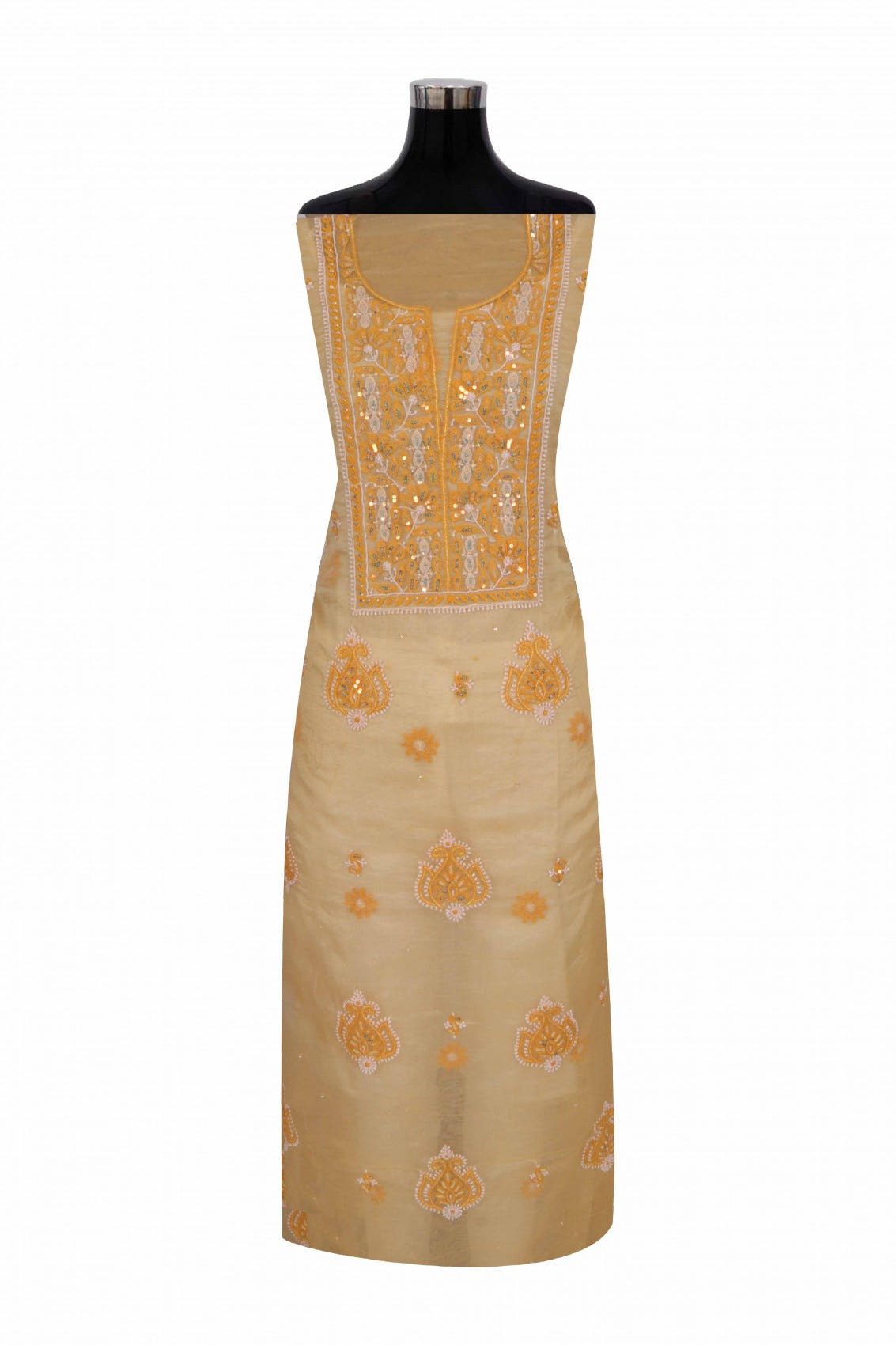 Ada Hand Embroidered Tangerine Orange Organza Lucknowi Chikankari Unstitched Kurta Dupatta Set With Sequinned Work 01A133669