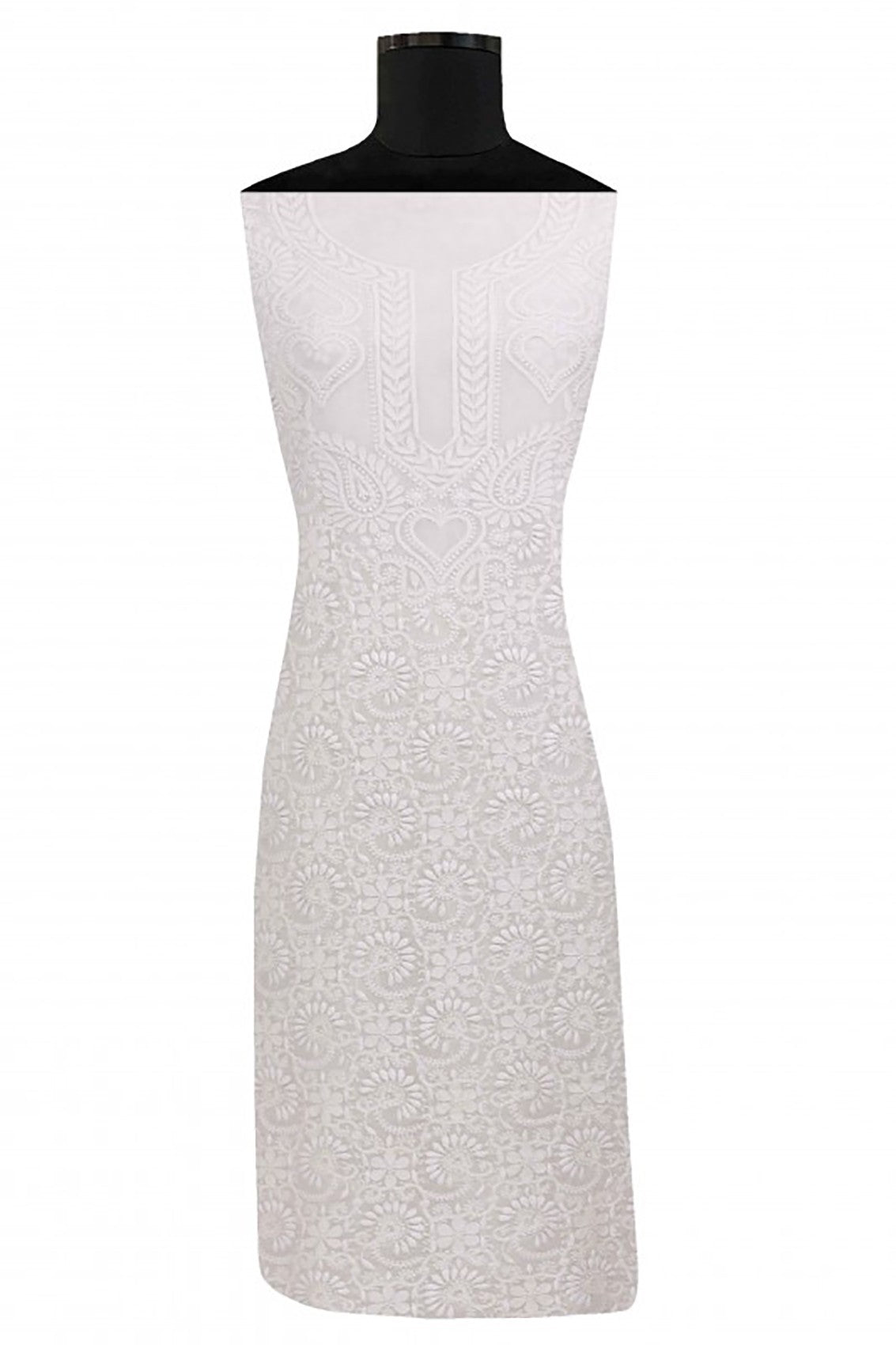 Ada Hand Embroidered White Pure Georgette Lucknowi Chikankari Unstitched Kurta Dupatta Set A593629