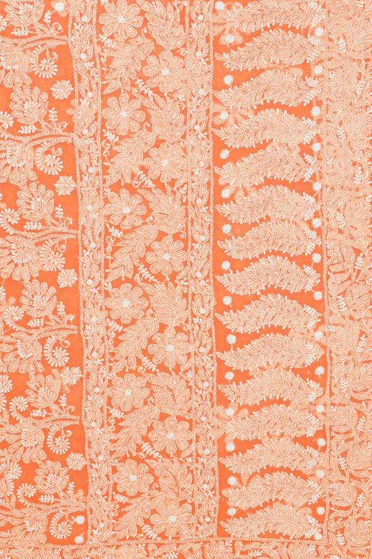 Ada Hand Embroidered Blaze Orange Georgette Lucknowi Chikankari Saree with Blouse With Sequinned Work A588604