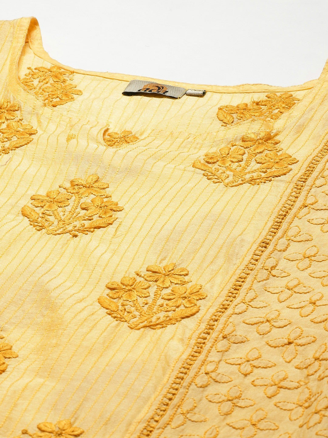Ada Hand Embroidered Yellow Chanderi Lucknow Chikankari Kurta-A411313