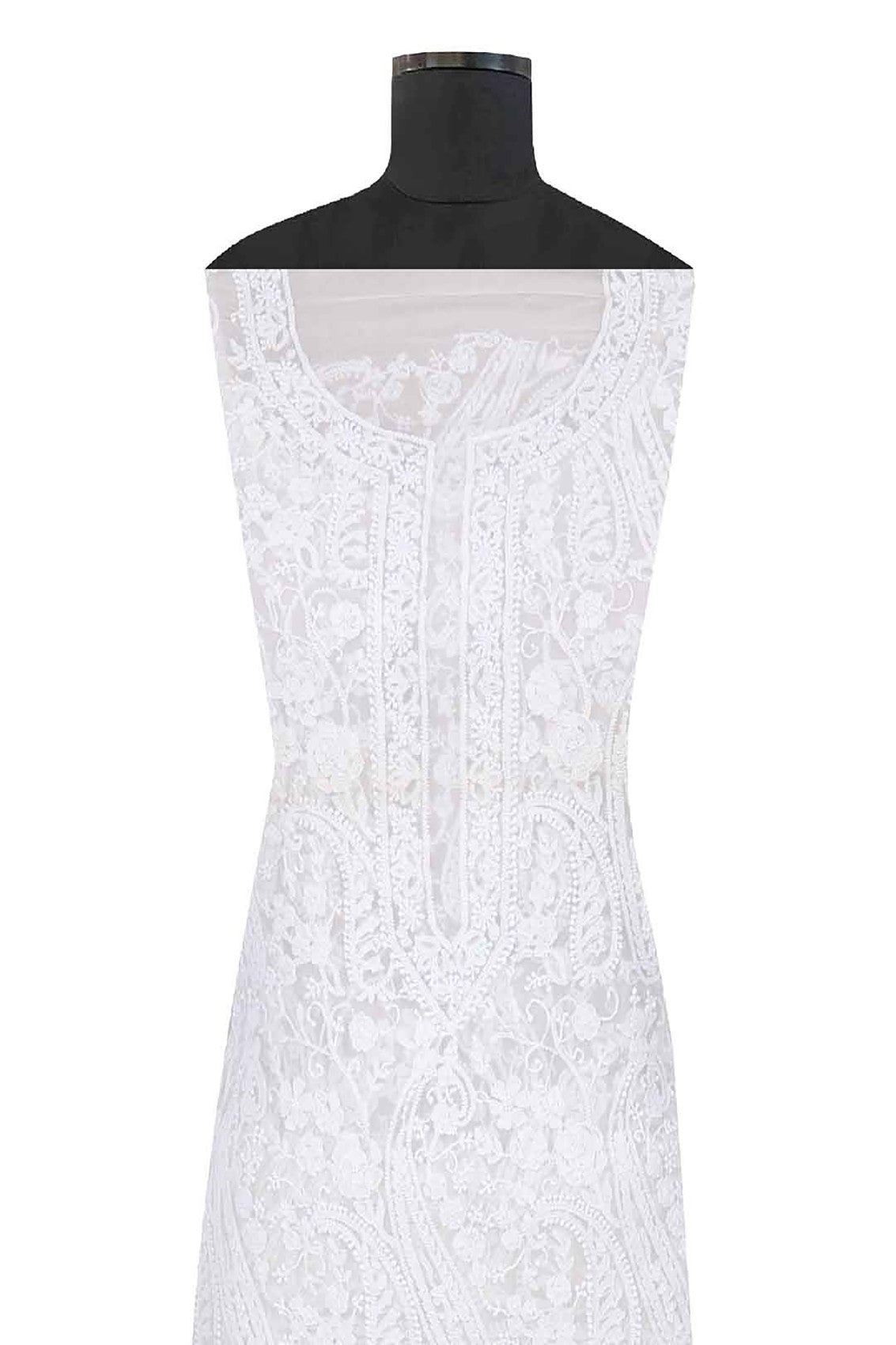 Ada Hand Embroidered White Chiffon Lucknowi Chikankari Unstitched Kurta Piece A94869