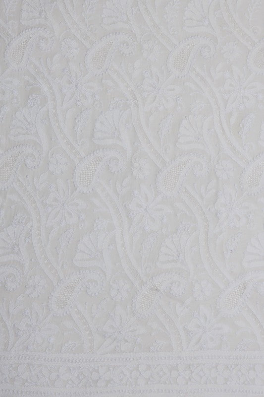 Ada Hand Embroidered White Pure Georgette Lucknowi Chikan Unstitched Kurta Dupatta Set A582986