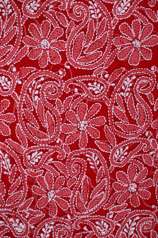 Ada Hand Embroidered Red Georgette Lucknowi Chikan Unstitched Suit Piece A516825